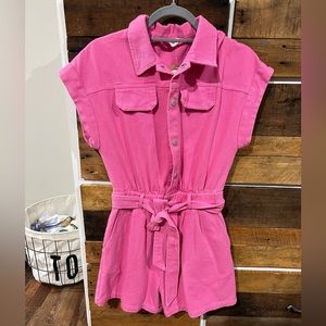 Hot pink Vestique denim romper